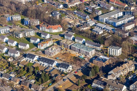 Aerial view, liquid settlement, construction area residential complex Ederstraße, Sorpestraße,