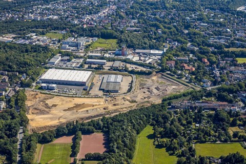 Aerial photo, Robert Müser industrial estate, Robert Müser colliery, Flaschenpost, Deufol Bochum