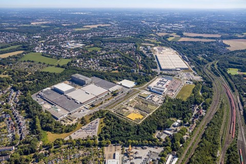 Aerial view, Hagebaumarkt Ziesak, Opel Warehouse Bochum, Langendreer, Bochum, Ruhr area, North