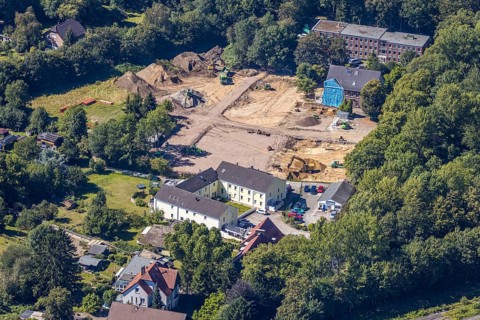 Aerial view, construction area Dördelstraße, police Langendreer, Langendreer, Bochum, Ruhr area,