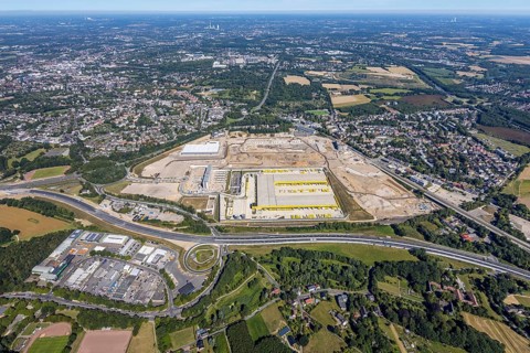 Aerial photo, MARK 51°7, new building Zess, Nordhausen-Ring and motorway A448, Laer, Bochum, Ruhr