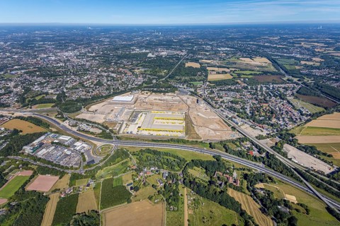 Aerial photo, MARK 51°7, new building Zess, Nordhausen-Ring and motorway A448, Laer, Bochum, Ruhr