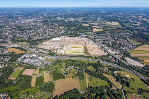 Aerial photo, MARK 51°7, new building Zess, Nordhausen-Ring and motorway A448, Laer, Bochum, Ruhr