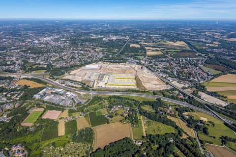 Aerial photo, MARK 51°7, new building Zess, Nordhausen-Ring and motorway A448, Laer, Bochum, Ruhr