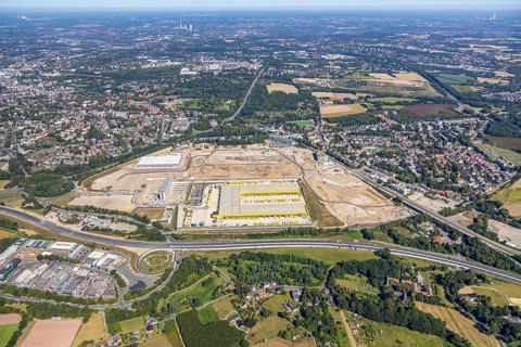 Aerial photo, MARK 51°7, new building Zess, Nordhausen-Ring and motorway A448, Laer, Bochum, Ruhr
