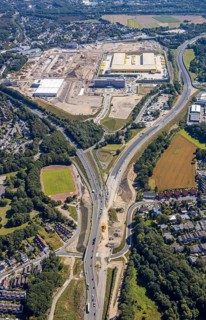Aerial photo, MARK 51°7, new building Zess, Nordhausen-Ring and motorway A448, Laer, Bochum, Ruhr