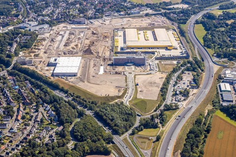Aerial photo, MARK 51°7, new building Zess, Nordhausen-Ring and motorway A448, Laer, Bochum, Ruhr