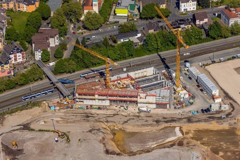 Aerial view, construction site former Opel site, Hans-Dobbertin-Straße, Laer, Bochum, Ruhr area,