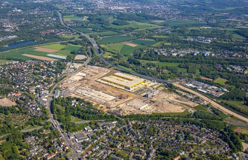 Aerial view, new construction DHL logistics parcel centre, former Opel site, former Opel