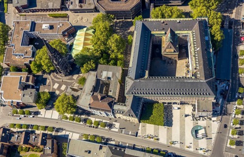 Aerial view, renovation of Bochum town hall with carillon, Willy-Brandt-Platz, Christus Kirche,