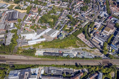 Aerial view, City-Tor Süd, Kruppwerke, Rotunde Bochum, RIFF - Veranstaltungs-GmbH, Bochum, Ruhr
