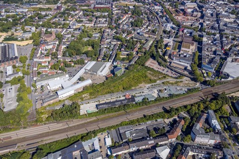 Aerial view, City-Tor Süd, Kruppwerke, Rotunde Bochum, RIFF - Veranstaltungs-GmbH, Bochum, Ruhr