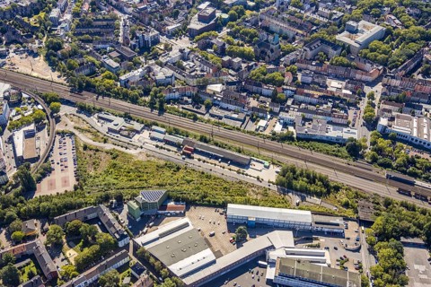 Aerial view, City-Tor Süd, Kruppwerke, Rotunde Bochum, RIFF - Veranstaltungs-GmbH, Bochum, Ruhr