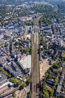 Aerial view, Bermuda triangle, track to central station, track triangle, Bochum, Ruhr area, North