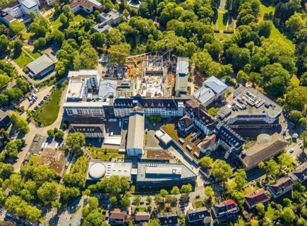 Aerial view, St. Josef-Hospital - Catholic Hospital Bochum, construction site new surgery wing,