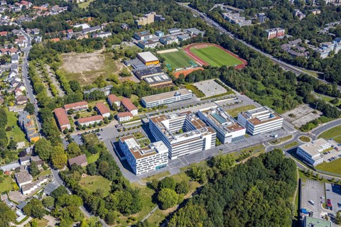 Aerial view, health campus north, neighbourhood at health campus Bochum, Wiemelhausen, Bochum, Ruhr