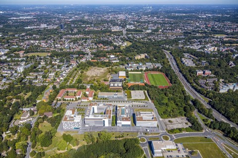 Aerial view, health campus north, neighbourhood at health campus Bochum, Wiemelhausen, Bochum, Ruhr