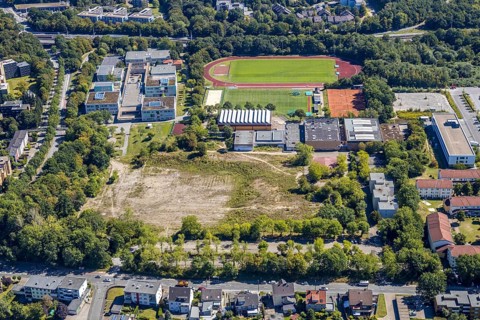 Aerial view, neighbourhood at the HealthCampus Bochum, Wiemelhausen, Bochum, Ruhr area, North
