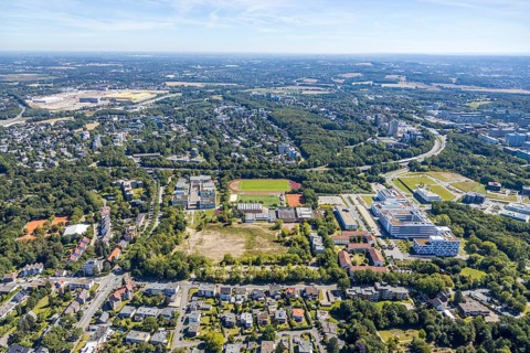 Aerial view, HealthCampus South, neighbourhood at HealthCampus Bochum, Wiemelhausen, Bochum, Ruhr