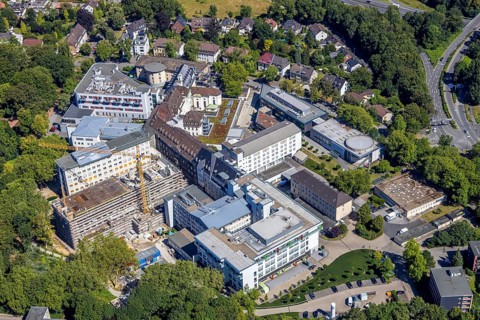 Aerial view, St. Josef-Hospital - Catholic Clinic Bochum, extension, conversion, Grumme, Bochum,