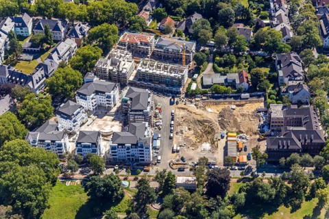 Aerial view, new development area, penthouse flats Herderallee, Wielandstraße, Gleisdreieck,