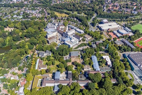 Aerial view, St. Josef-Hospital - Catholic Clinic Bochum, extension, conversion, Grumme, Bochum,
