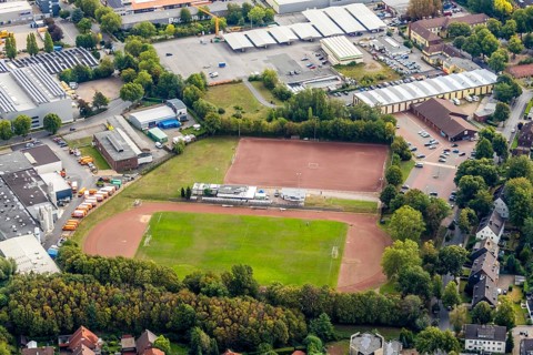 Aerial view, sports facility Schwarz-Weiß Wattenscheid 08, Wattenscheid, Bochum, Ruhr area, North
