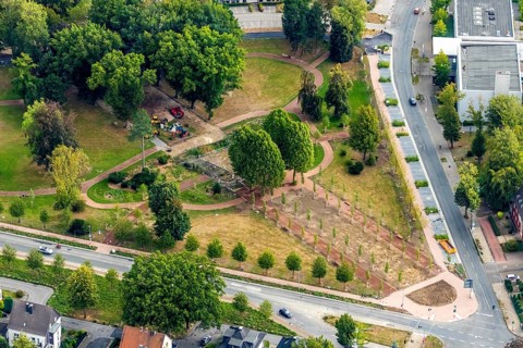 Aerial view, construction site park memorial, Westenfeld, Bochum, Ruhr area, North