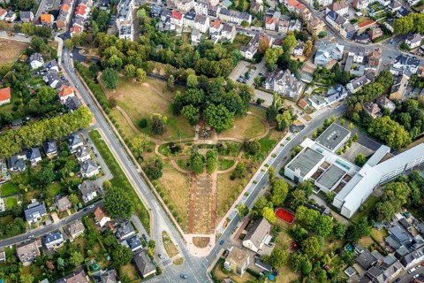 Aerial view, construction site park memorial, Westenfeld, Bochum, Ruhr area, North