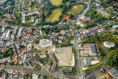 Aerial view, Gertrudiscenter, Kaufland, Alter Markt, Propsteikirche St. Gertrud von Brabant,