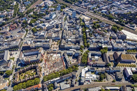 Aerial view, city centre with former justice area, city centre, Gleisdreieck, Bochum, Ruhr area,