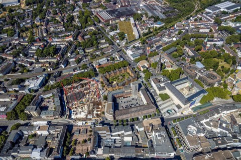 Aerial view, city centre with former justice area, city centre, Gleisdreieck, Bochum, Ruhr area,