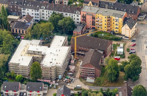 Aerial view, construction site new building Ludwig-Steil-Haus, senior centre, Wattenscheid, Bochum,