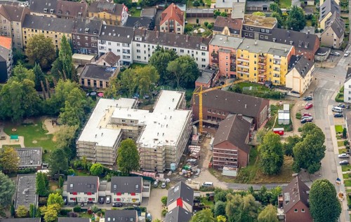 Aerial view, construction site new building Ludwig-Steil-Haus, senior centre, Wattenscheid, Bochum,