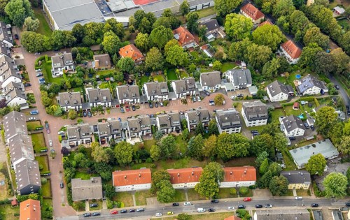 Aerial view, residential area Langes Hof, Leithe, Bochum, Ruhr area, North Rhine-Westphalia,