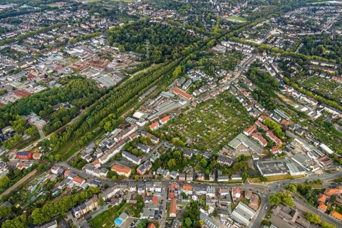 Aerial view, allotment garden association Lehmkuhle Wattenscheid e.V., Laubenstraße, former road of