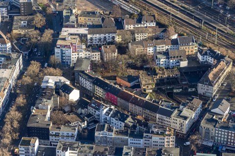 Aerial view of the wasteland in the Bermuda triangle, Kreuzstraße, Brüderstraße, Neustraße,