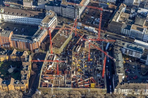 Aerial view, construction site new justice centre Bochum, Viktoriastraße, city centre, Westring,