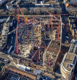 Aerial view, construction site new justice centre Bochum, Viktoriastraße, city centre, Westring,