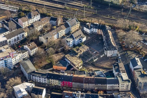 Aerial view of the wasteland in the Bermuda triangle, Kreuzstraße, Brüderstraße, Neustraße,