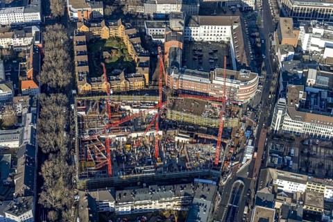 Aerial view, construction site new justice centre Bochum, Viktoriastraße, city centre, Westring,