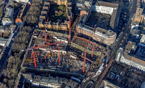 Aerial view, construction site new justice centre Bochum, Viktoriastraße, city centre, Westring,