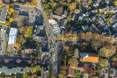 Evang. Erlöserkirche Bochum-Hiltrop, Bergen, road works Frauenlobstraße corner Wiescherstraße,