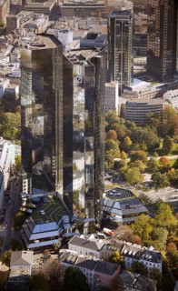 Frankfurt, skyline, skyscrapers, Deutsche Bank, DEU Germany Germany, Europe, aerial view,