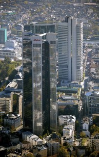 Frankfurt, skyline, skyscrapers, Deutsche Bank, DEU Germany Germany, Europe, aerial view,