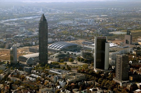 Frankfurt, skyline, skyscrapers, Deutsche Bank, DEU Germany Germany, Europe, aerial view,