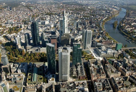 Frankfurt, skyline, skyscrapers, Deutsche Bank, DEU Germany Germany, Europe, aerial view,