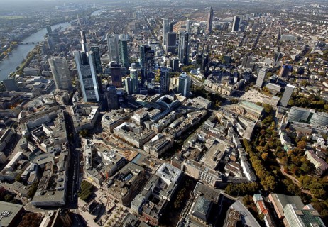 Frankfurt, skyline, skyscrapers, Deutsche Bank, DEU Germany Germany, Europe, aerial view,
