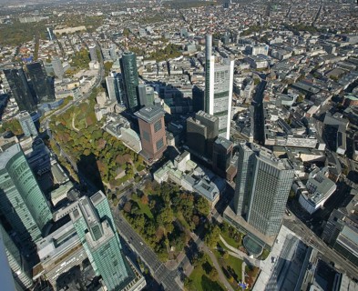 Frankfurt, skyline, skyscrapers, Deutsche Bank, DEU Germany Germany, Europe, aerial view,