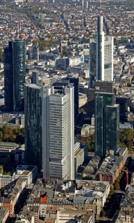 Frankfurt, skyline, skyscrapers, Deutsche Bank, DEU Germany Germany, Europe, aerial view,